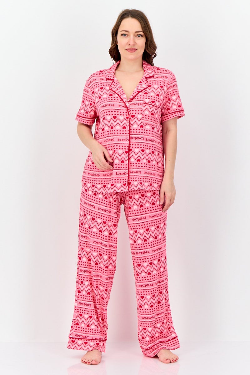 bebe Women 2 Pieces Sleepwear Pyjama Top and Pants Set, Multicolor - Image 1