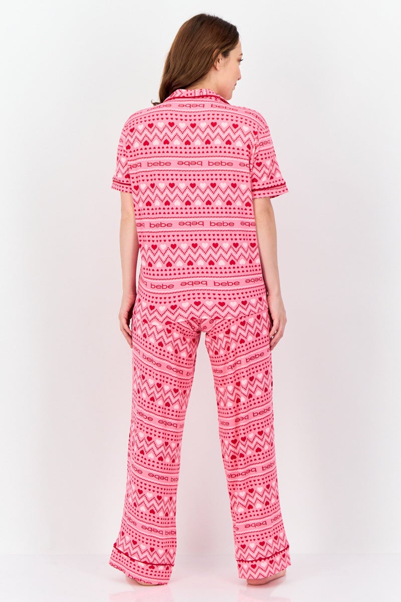 bebe Women 2 Pieces Sleepwear Pyjama Top and Pants Set, Multicolor - Image 3