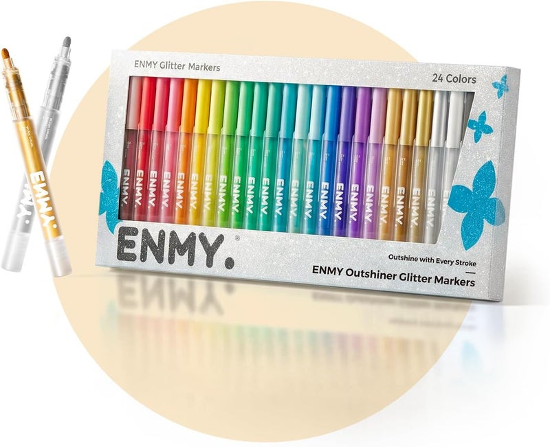 ENMY 24PCS Glitter Highlighters, Acrylic Aesthetic Pastel Highlighters, Sparkle Assorted Colors Acrylic Markers, Sparkling Pen for Drawing, Highlighting, Note-Taking, Glitter Ink (24) - Image 1