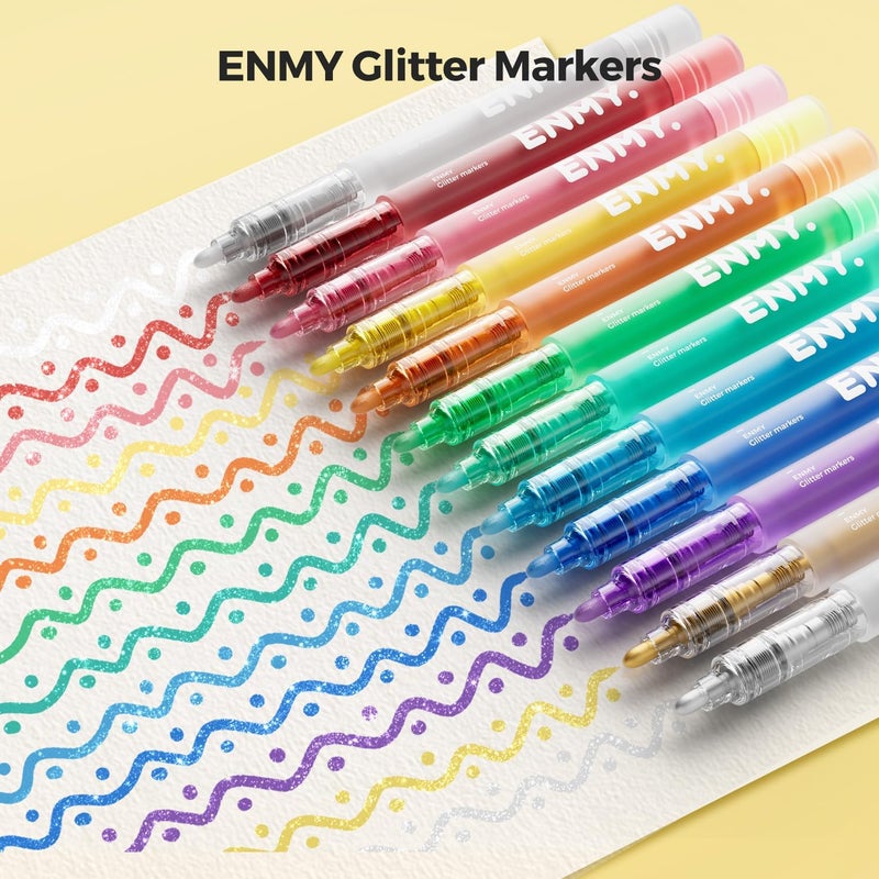 ENMY 24PCS Glitter Highlighters, Acrylic Aesthetic Pastel Highlighters, Sparkle Assorted Colors Acrylic Markers, Sparkling Pen for Drawing, Highlighting, Note-Taking, Glitter Ink (24) - Image 2