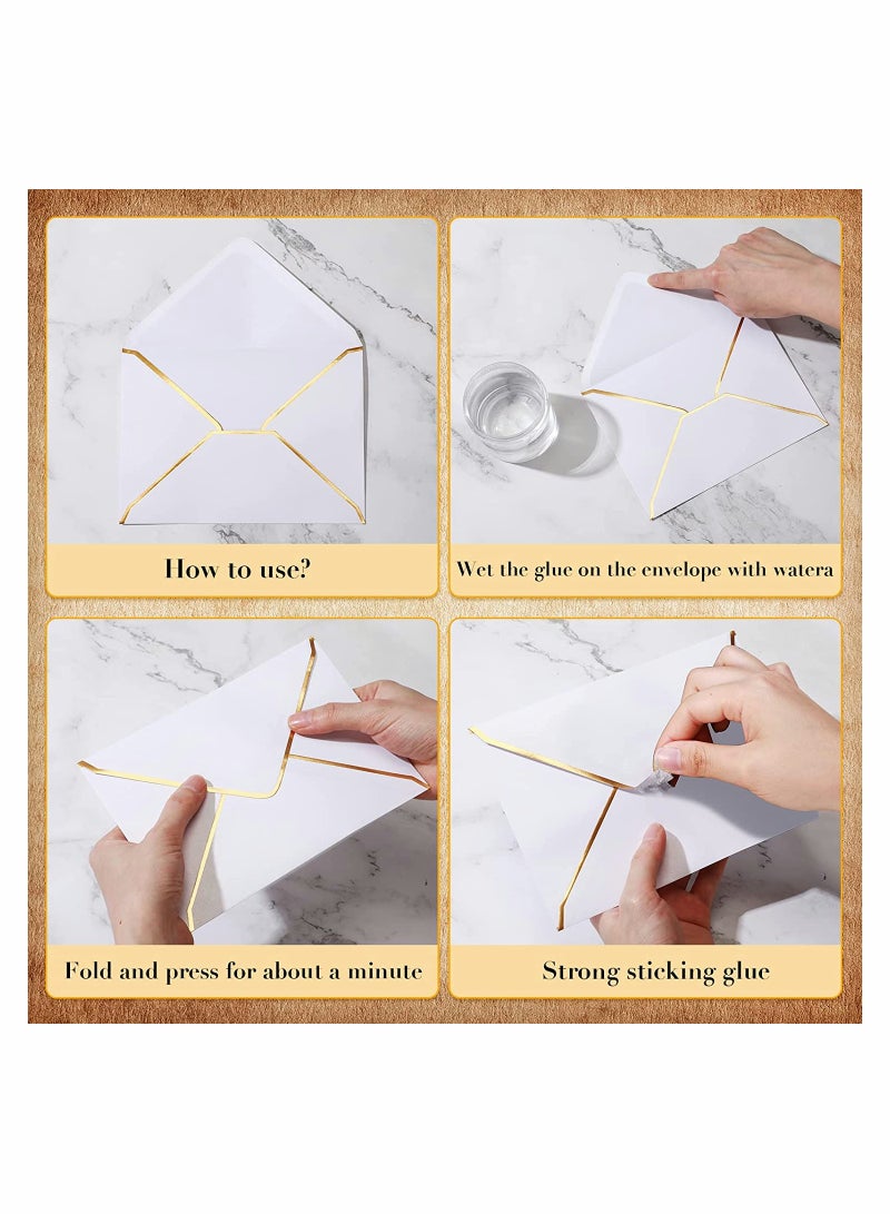 SYOSI 50 Pack 5x7 Envelopes for Invitations, SYOSI Self-Adhesive V Flap A7 Luxury Mailing Envelopes Cards with Gold Border for Wedding Greeting, Gift Cards, Graduation, Birthday Party (White) - Image 4
