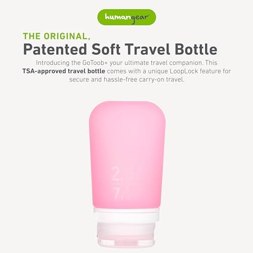humangear GoToob+ (Medium) | Refillable Silicone Travel Bottle | Locking Lid | Food-Safe Material | Pink, Medium (2.5 fl.oz.; 74ml) - Image 2