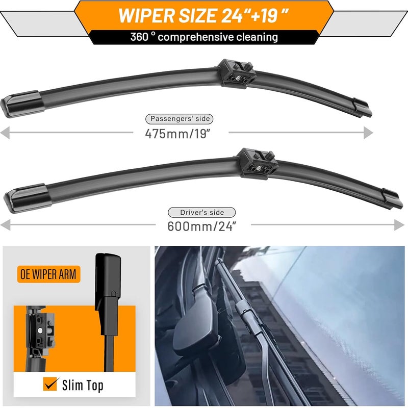 AUTOBOO 24"+19" Windshield Wipers Replacement for Mercedes-Benz CLA250 GLA250 CLA45 GLA45 AMG 2020 2019 2018 2017 2016 -Original Factory Quality (Pack of 2) - Image 3