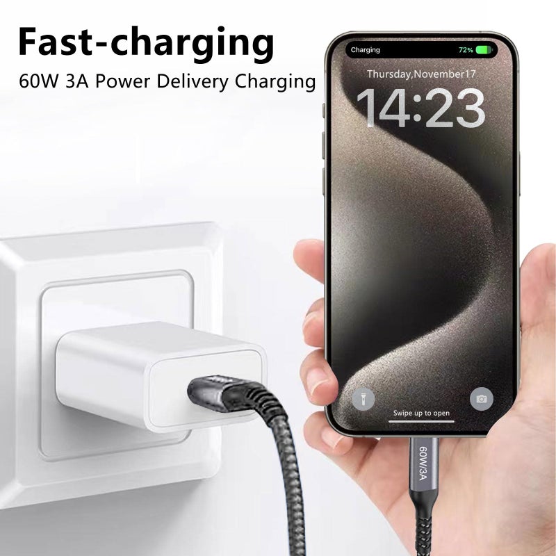 Grtoeud USB-C to USB-C Cable (15FT 2PACK 60W) Long Cable,Fast Charging Cord for iPhone 15 Pro,Samsung Galaxy S23/S22/Z Fold 3,Note 20 Ultra/10 Lite,Google Pixel 6 Pro,OnePlus 9 Pro,Sony Xperia 5,Dual Type-C - Image 3