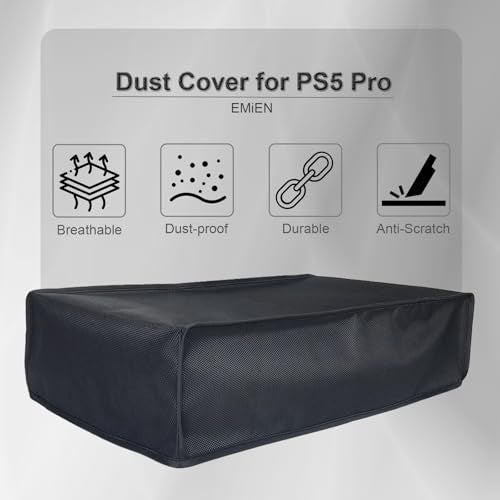 EMiEN Horizontal Dust Cover For PS5 Pro Console Oxford Fabric Anti-Scratch Waterproof Dust Guard With Back Cable Port For SONY Playstation 5 Pro Console Digital & Disk Version(Black) - Image 2