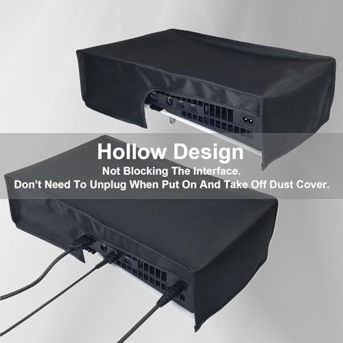 EMiEN Horizontal Dust Cover For PS5 Pro Console Oxford Fabric Anti-Scratch Waterproof Dust Guard With Back Cable Port For SONY Playstation 5 Pro Console Digital & Disk Version(Black) - Image 3