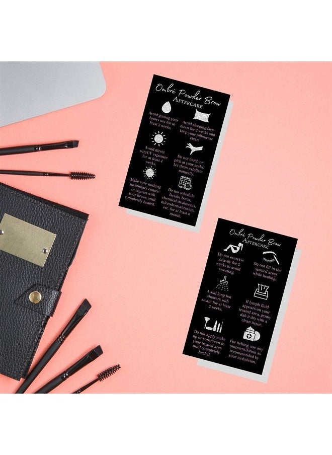Boutique Marketing LLC Ombre Powder Brow Aftercare Instructions Cards | Package of 50 | Size 2x3.5" inches Business Card | Black, Silver Glitter, and Light Pink Design 