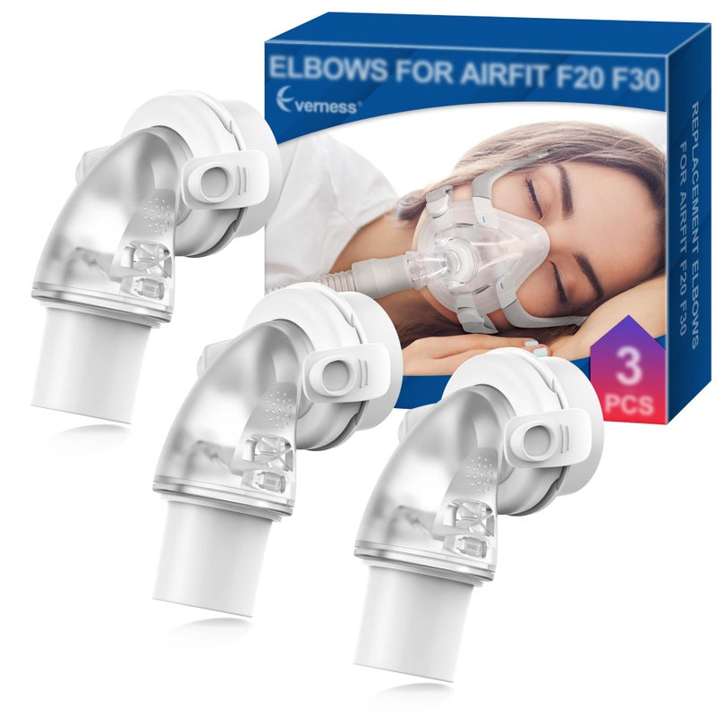 Everness 3 عبوات موصل كوع F20 F30 متوافق مع ResMed Airfit F20 و F30 و Airtouch F20، موصل كوع بديل مع دوران ثلاثي 360 درجة وتقنية إطلاق سريع، ملائم ومضاد للتسرب لمستخدمي قناع F20 CPAP - Image 1