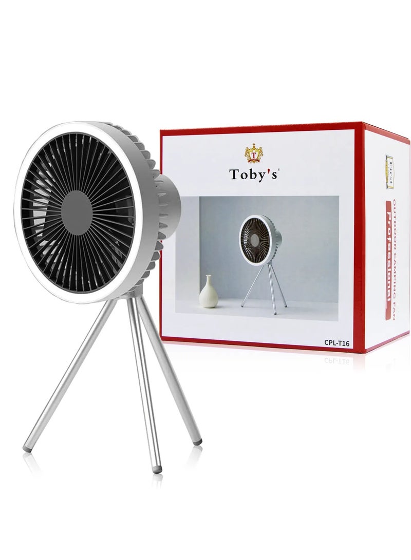 توبيز مروحة ترايبود CPL-T16 جديدة من توبي 3 في 1 مع ضوء للتخييم في الهواء الطلق (رمادي) - Image 1