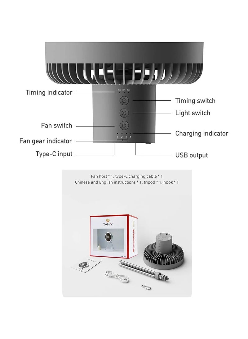 توبيز مروحة ترايبود CPL-T16 جديدة من توبي 3 في 1 مع ضوء للتخييم في الهواء الطلق (رمادي) - Image 5