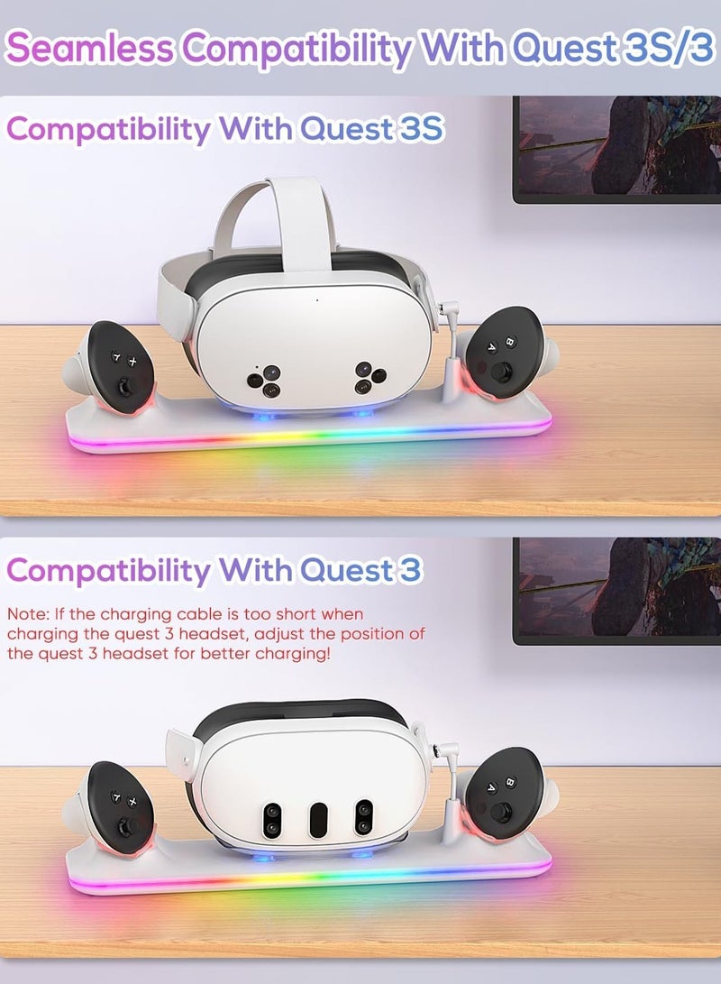 محطة شحن لـ Meta Quest 3S/3، محطة شحن مغناطيسية لـ Oculus Quest 3S/3، ملحقات مع إضاءة RGB، قاعدة شحن لسماعة VR ووحدة التحكم مع بطاريتين قابلتين لإعادة الشحن. - Image 3