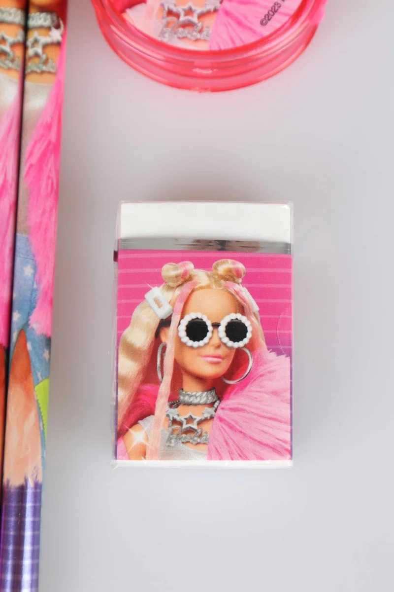 Barbie Licensed 5-Piece Pencil, Eraser and Heart Pencil Sharpener Set