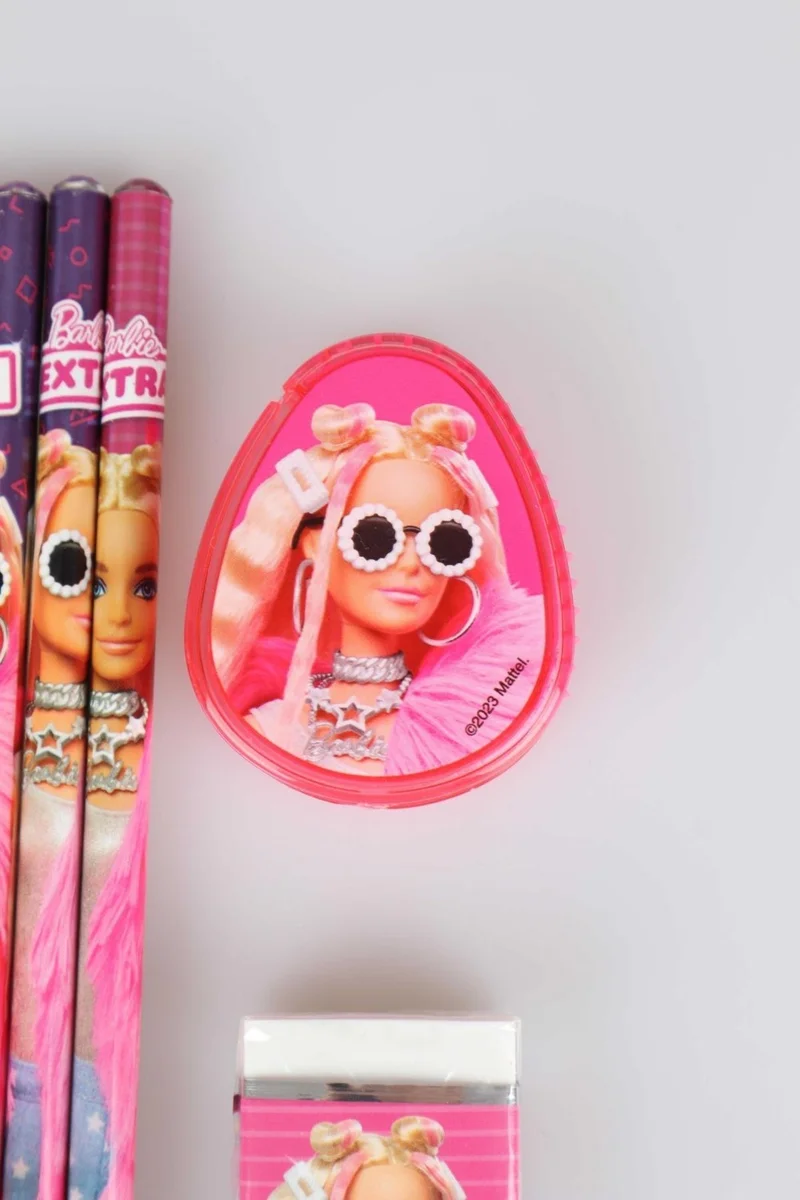 Barbie Licensed 5-Piece Pencil, Eraser and Heart Pencil Sharpener Set