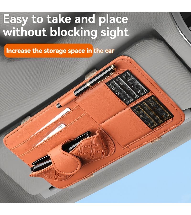 Brown Car Sun Visor Glasses Clip Organizer With Storage Bag For Cards Documents And Change Multi Purpose Interior Accessories All Year Round - Image 5