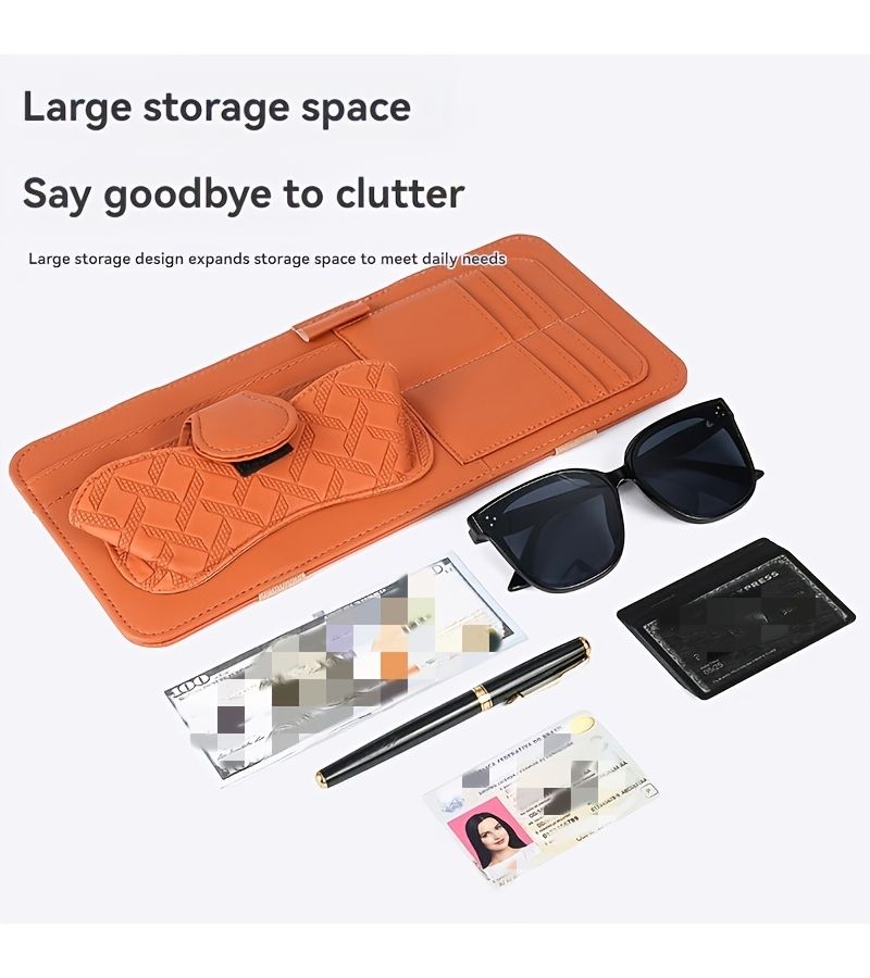 Brown Car Sun Visor Glasses Clip Organizer With Storage Bag For Cards Documents And Change Multi Purpose Interior Accessories All Year Round - Image 4