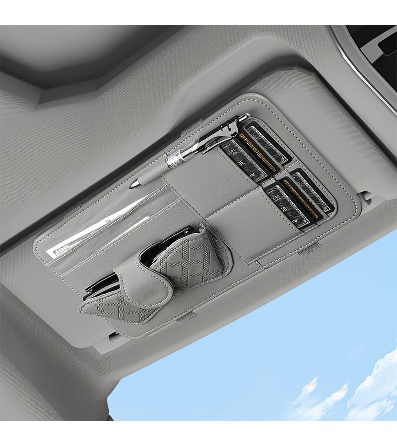 Brown Car Sun Visor Glasses Clip Organizer With Storage Bag For Cards Documents And Change Multi Purpose Interior Accessories All Year Round - Image 3
