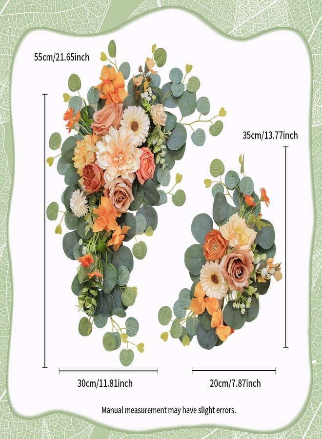 Odouzy Artificial Wedding Arch Flowers for Wedding Sign,Set of 2 for Wedding Welcome Ceremony Sign,Faux Floral Swags,Wedding, Banquet and Reception Backdrop Floral Decoration (Orange) - Image 2