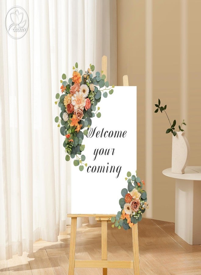 Odouzy Artificial Wedding Arch Flowers for Wedding Sign,Set of 2 for Wedding Welcome Ceremony Sign,Faux Floral Swags,Wedding, Banquet and Reception Backdrop Floral Decoration (Orange) - Image 5