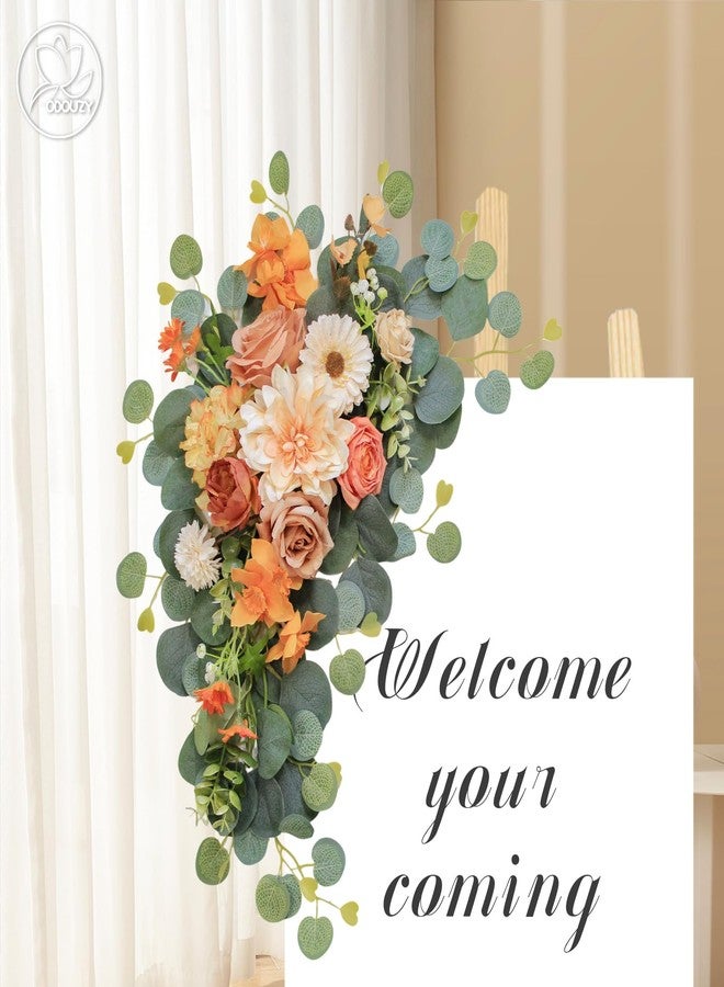 Odouzy Artificial Wedding Arch Flowers for Wedding Sign,Set of 2 for Wedding Welcome Ceremony Sign,Faux Floral Swags,Wedding, Banquet and Reception Backdrop Floral Decoration (Orange) - Image 3