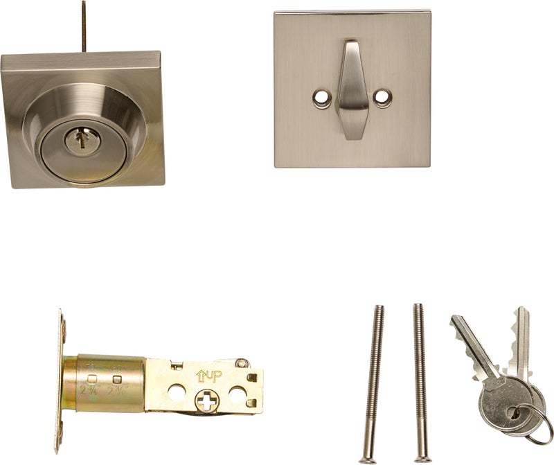 Berlin Modisch Sleek Series Square Single Cylinder Deadbolt Lock For Front Door Entrance Modern High Security Heavy Duty - Satin Nickel Finish - Image 4