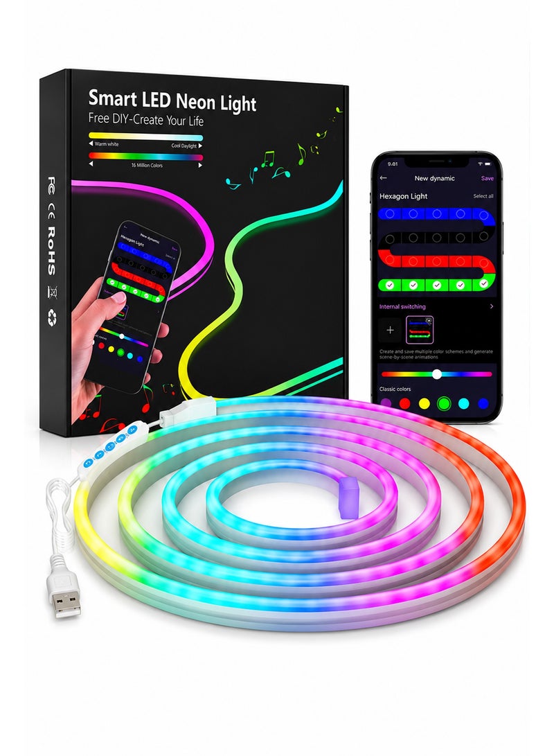 2M RGB LED Tape Lights with Smart APP Control, Music Sync Neon Rope Lights, Waterproof Flexible LED Strip Lights for TV Backlight, Bedroom, Gaming Room & Wall Decor - Image 1