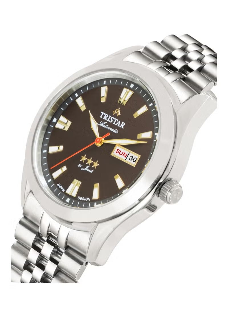 Tristar ساعة أوتوماتيكية للرجال من تريستار BA بقرص بني وسوار من الفولاذ المقاوم للصدأ (TS-BA21TMSSM03) - Image 2