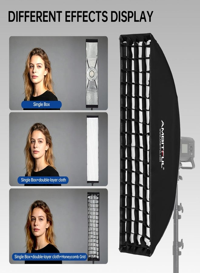 AMBITFUL Beehive Honeycomb Grid Strip Softbox Bowens Mount for Studio Flash Pack of 2 35 x 160 cm 14 x 63 Inches - Image 5