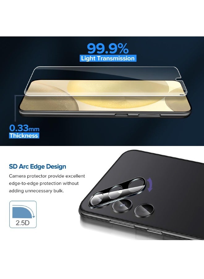 【2+2 Pack】2PCS Samsung Galaxy S24 Plus Screen Protector + 2PCS Camera Lens Screen Protector Set, 9H Hardness, Support Fingerprint Unlock, Ultra Thin HD Glass Film (Boxed, Included Installation Tools)