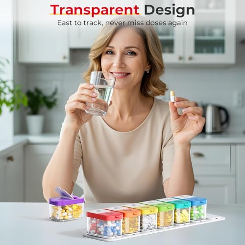 Odaro Extra Large Weekly Pill Organizer, XL Pill Box 7 Day Am Pm, Jumbo Medicine Organizer 2 Times A Day to Hold Daily Medicine Vitamin and Supplements - Rainbow - Image 5