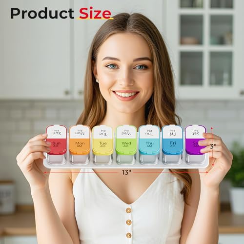 Odaro Extra Large Weekly Pill Organizer, XL Pill Box 7 Day Am Pm, Jumbo Medicine Organizer 2 Times A Day to Hold Daily Medicine Vitamin and Supplements - Rainbow - Image 3