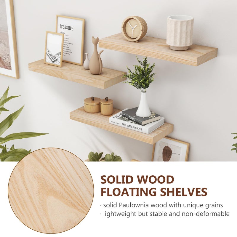 fuqing Natural Wood Floating Shelves - Wood Floating Shelves for Wall Set of 3-17 Inch Wide x 6.7 Inch Deep Natural Wooden Shelves for Living Room Bedroom Home Office - Image 3