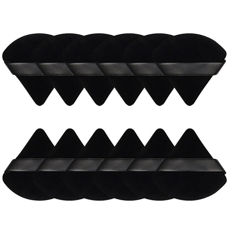 Pimoys 12 Pieces Powder Puff Face Triangle Makeup Sponge for Loose Powder Setting Powder Velour Foundation Blender Sponge Beauty Makeup Tool Black