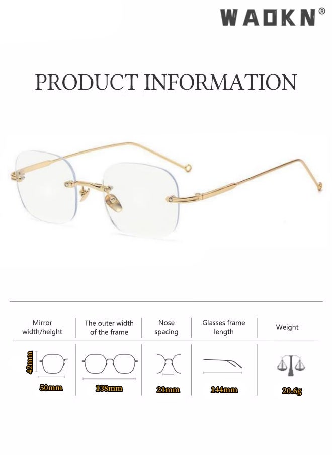 WAOKN - Blue Light Blocking Glasses - Computer Game Glasses Square Frameless  Eyeglasses Frame for Women Men, Anti Eye Eyestrain UV 400 Protection Reading Gaming Glasses Non Prescription - Image 1