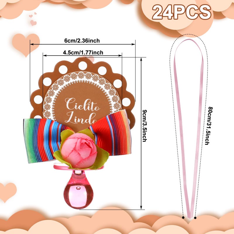 Landical 24 Pcs Cielito Lindo Party Pacifiers Necklaces Mexican Baby Shower Pacifiers Decorations Acrylic Pacifier Necklaces for Adults Guest Baby Shower Party Supplies Gifts Table Scatter Decorations - Image 4
