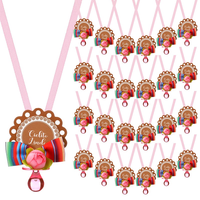 Landical 24 Pcs Cielito Lindo Party Pacifiers Necklaces Mexican Baby Shower Pacifiers Decorations Acrylic Pacifier Necklaces for Adults Guest Baby Shower Party Supplies Gifts Table Scatter Decorations - Image 1