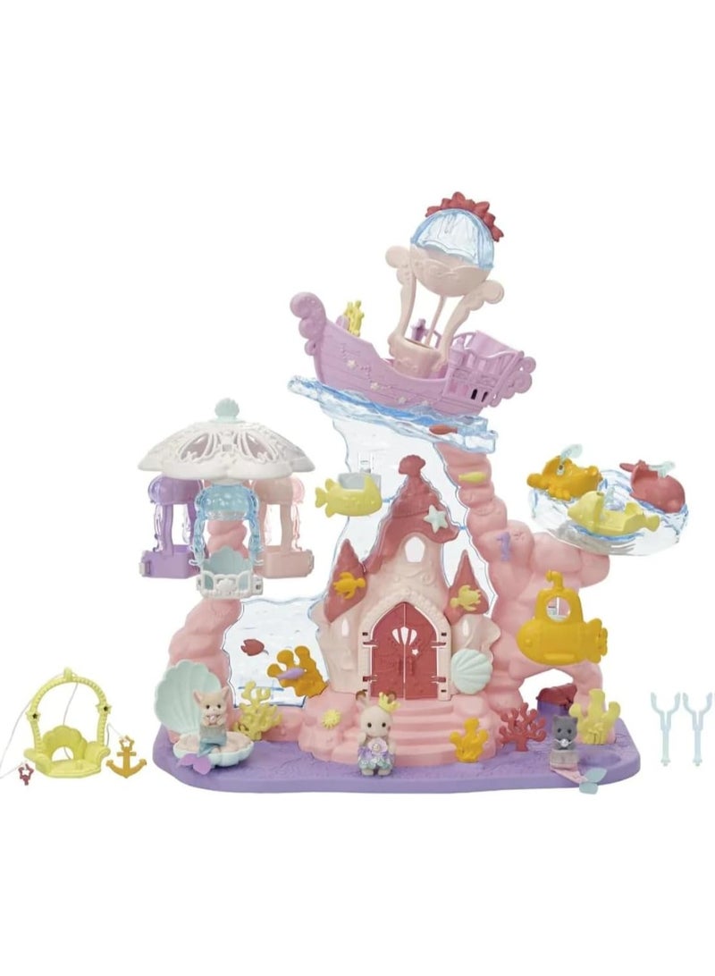 Sylvanian Families Mermaid Castle Playset |Includes Dream Boat, Jellyfish Swing, Elevator, Submarine, and Secret Cave | Plastic | Animal Theme | For Kids | Funfair Attraction - Image 2