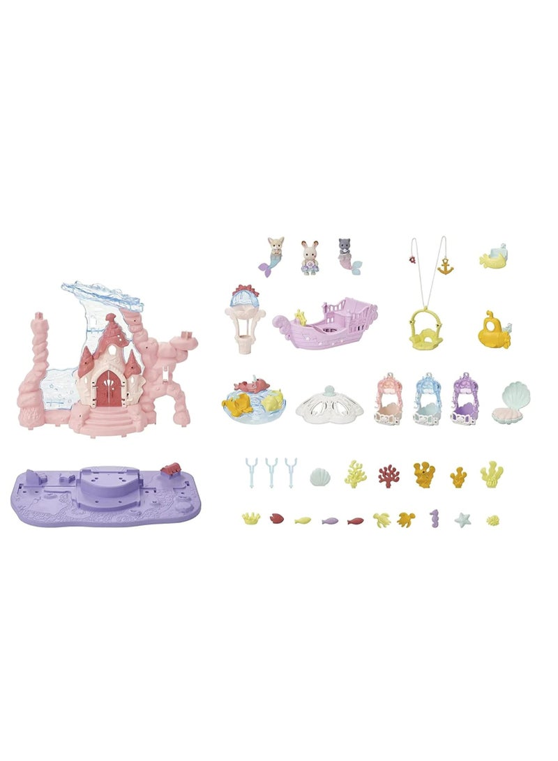 Sylvanian Families Mermaid Castle Playset |Includes Dream Boat, Jellyfish Swing, Elevator, Submarine, and Secret Cave | Plastic | Animal Theme | For Kids | Funfair Attraction - Image 4