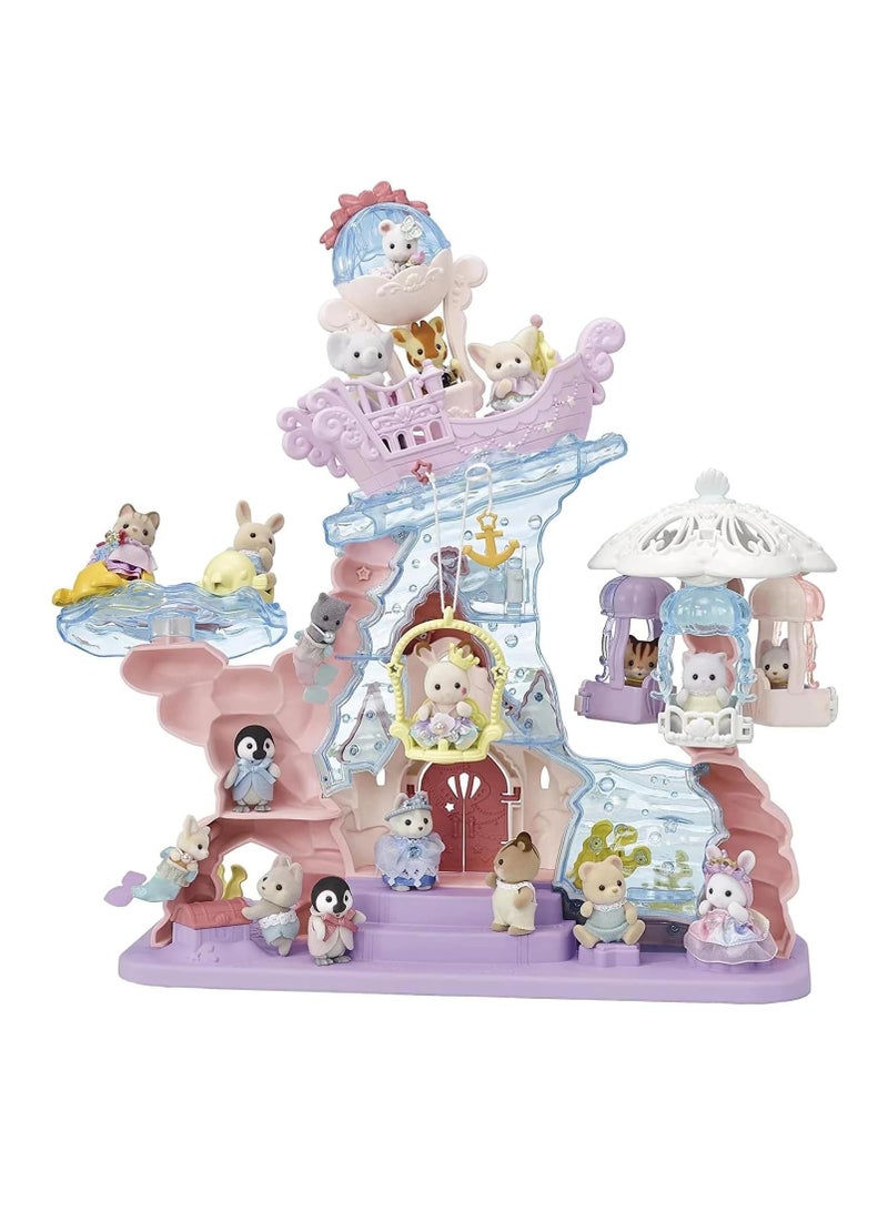 Sylvanian Families Mermaid Castle Playset |Includes Dream Boat, Jellyfish Swing, Elevator, Submarine, and Secret Cave | Plastic | Animal Theme | For Kids | Funfair Attraction - Image 3