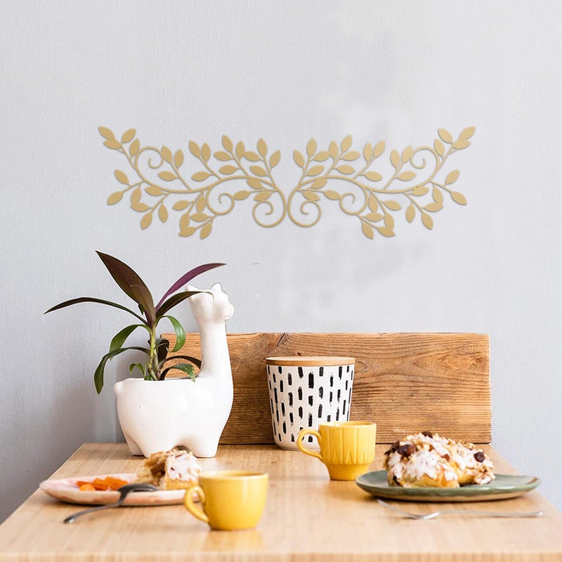 ESTART 2 Pieces Metal Tree Leaf Wall Decor Vine Olive Branch Leaf Wall Art Wrought Iron Scroll Sculptures for Above the Bed, Living Room, Bedroom, Hallway, Indoor and Outdoor Decoration (Gold) - Image 2