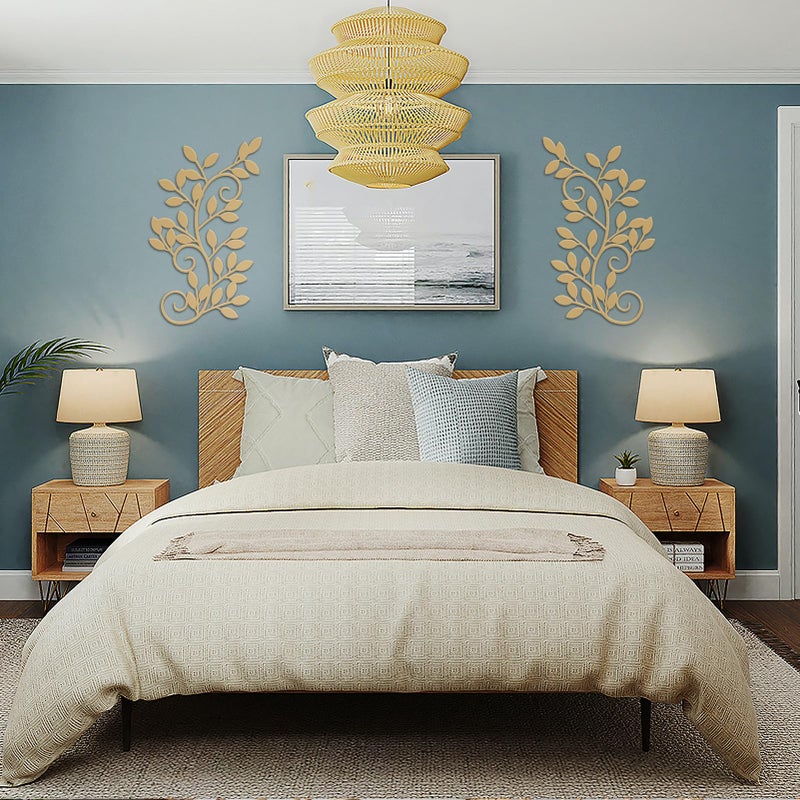 ESTART 2 Pieces Metal Tree Leaf Wall Decor Vine Olive Branch Leaf Wall Art Wrought Iron Scroll Sculptures for Above the Bed, Living Room, Bedroom, Hallway, Indoor and Outdoor Decoration (Gold) - Image 4
