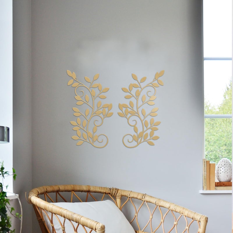 ESTART 2 Pieces Metal Tree Leaf Wall Decor Vine Olive Branch Leaf Wall Art Wrought Iron Scroll Sculptures for Above the Bed, Living Room, Bedroom, Hallway, Indoor and Outdoor Decoration (Gold) - Image 3