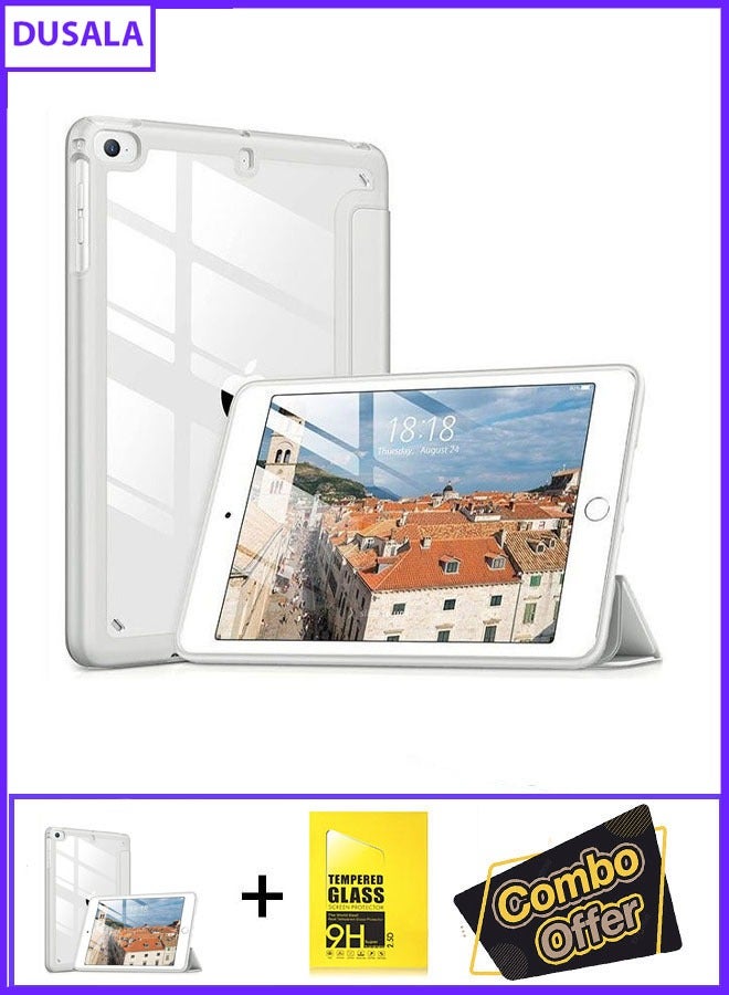 DUSALA 2 in 1 Case for iPad Mini 5 Generation 2019/ Mini 4 3 2 1, with Pencil Holder, Slim Stand Protective Cover with Clear Transparent Back Shell for iPad mini 5 Tablet, Support Auto Wake/Sleep With Tempered Glass - Image 1