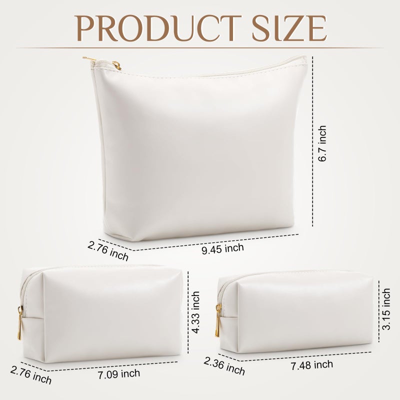 Kigeli 3 Piece Leather Makeup Bag Set for Purse PU Leather Cosmetic Bag Aesthetic Toiletry Travel Purse Organizer Pouch for Bridesmaid Birthday Spring Easter Wedding Valentine Women Gifts(Beige) - Image 2