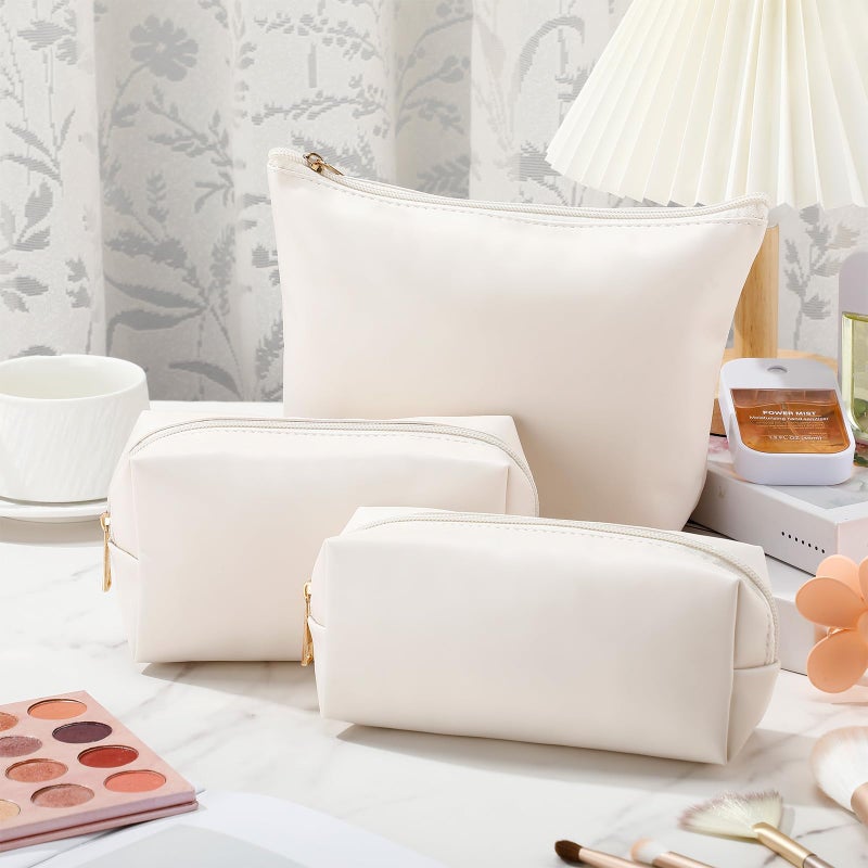 Kigeli 3 Piece Leather Makeup Bag Set for Purse PU Leather Cosmetic Bag Aesthetic Toiletry Travel Purse Organizer Pouch for Bridesmaid Birthday Spring Easter Wedding Valentine Women Gifts(Beige) - Image 4