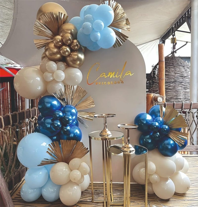 YOURS DECOR Balloon Decoration Kit - 62 Pcs Metallic, Blue & Macaron Gold for Birthday, Weddings, Anniversary & Events Garland Set | Birthday Decoration Items for Kids & Adults - Image 1