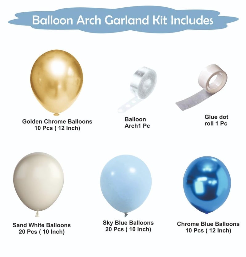 YOURS DECOR Balloon Decoration Kit - 62 Pcs Metallic, Blue & Macaron Gold for Birthday, Weddings, Anniversary & Events Garland Set | Birthday Decoration Items for Kids & Adults - Image 2