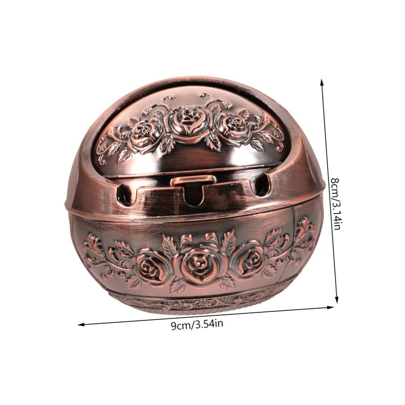 Vintage Rose Pattern Aluminum Alloy Ball Shaped Ashtray With Lid Retro Smokeless Design - Image 3