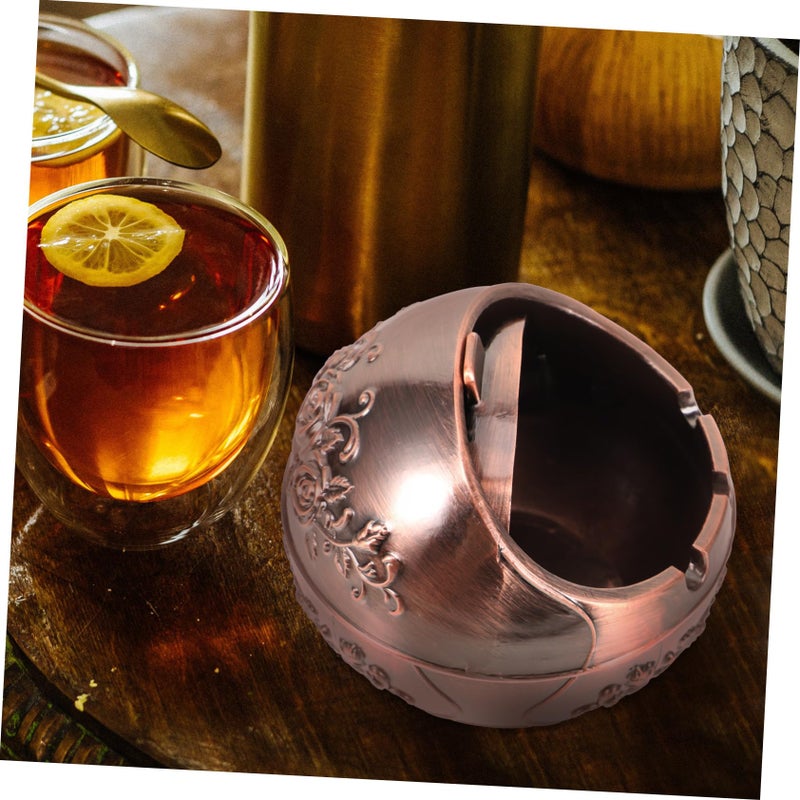Vintage Rose Pattern Aluminum Alloy Ball Shaped Ashtray With Lid Retro Smokeless Design - Image 4