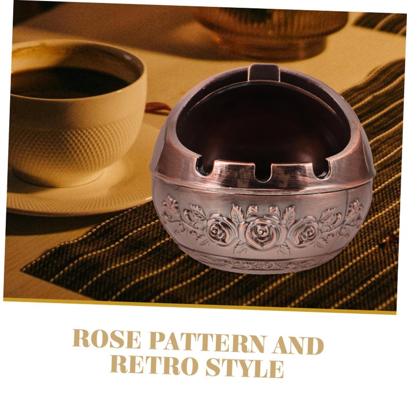 Vintage Rose Pattern Aluminum Alloy Ball Shaped Ashtray With Lid Retro Smokeless Design - Image 5