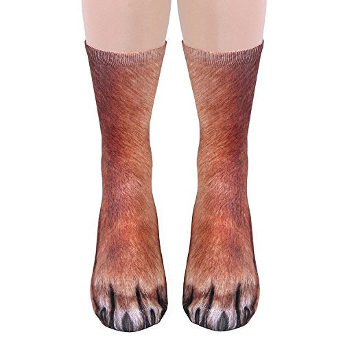 Tiaronics 2Pairs 3D Socks Unisex Adult Big Kids Animal Paw Crew Socks - Sublimated Print (dog+cat) Medium - Image 3